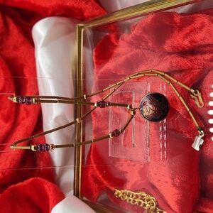 Vintage Cloisonne Gold Toned Necklace In Purple, Red And Pink Tones